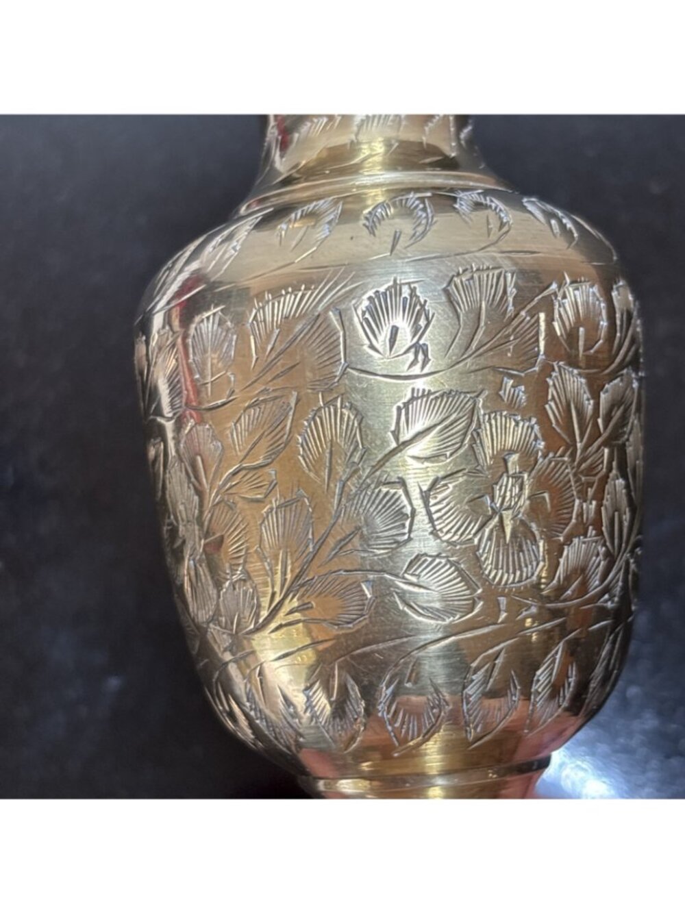 Vintage Brass Bud Vase Etched Floral Spur Honor Society Convention 60s 5" India - Picture 9 of 9